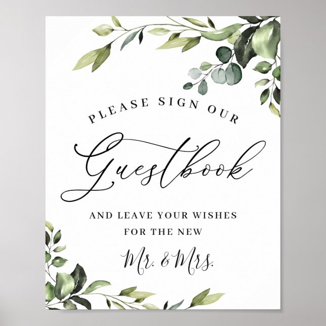 Poster Elegante Eucalyptus Weding Sign Our Guestbook (Frente)