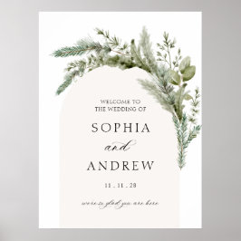 Poster Elegante Evergreen Arch Wedding Bem-vindo