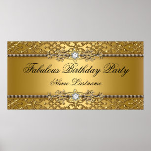Póster Elegante Faixa de Aniversário em Dourado com Relev