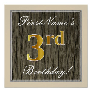 Póster Elegante, Faux Wood, Faux Dourada aniversário de