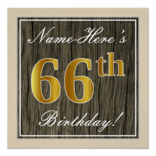 Póster Elegante, Faux Wood, Faux Dourado 66º Aniversári