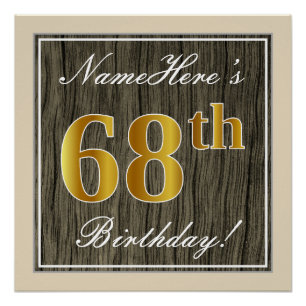 Póster Elegante, Faux Wood, Faux Dourado 68.º Aniversár