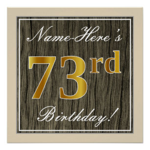 Póster Elegante, Faux Wood, Faux Dourado 73º Aniversári