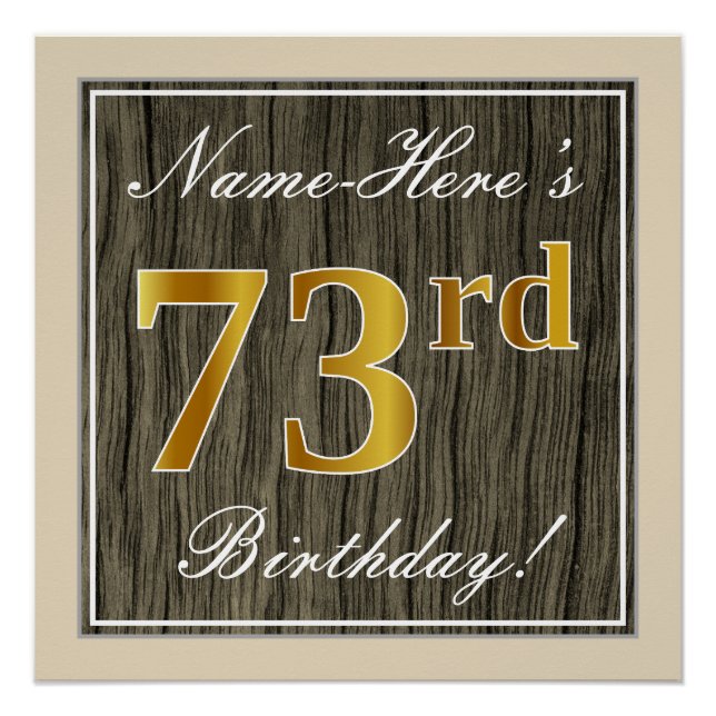 Póster Elegante, Faux Wood, Faux Dourado 73º Aniversário  (Frente)