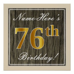 Póster Elegante, Faux Wood, Faux Dourado 76º Aniversári