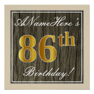 Póster Elegante, Faux Wood, Faux Dourado 86º Aniversári