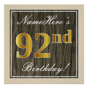 Póster Elegante, Faux Wood, Faux Dourado 92º Aniversário