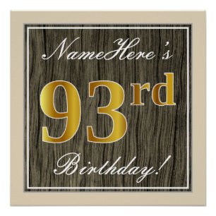 Póster Elegante, Faux Wood, Faux Dourado 93º Aniversário