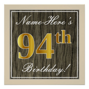 Póster Elegante, Faux Wood, Faux Dourado 94. Aniversário