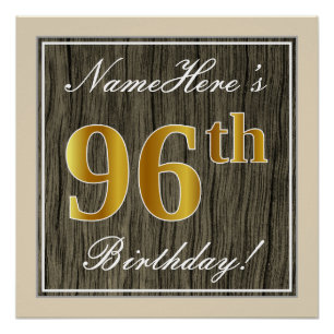 Póster Elegante, Faux Wood, Faux Dourado 96º Aniversário
