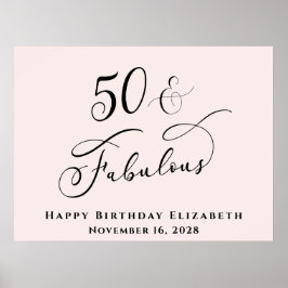 Poster Elegante festa de 50 anos de aniversário rosa