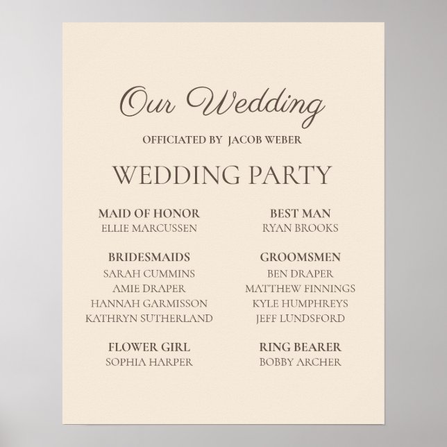 Poster Elegante festa de casamento cor creme (Frente)