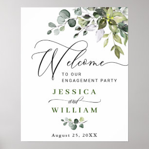 Poster Elegante Festa de noivado Eucalyptus Watercolor