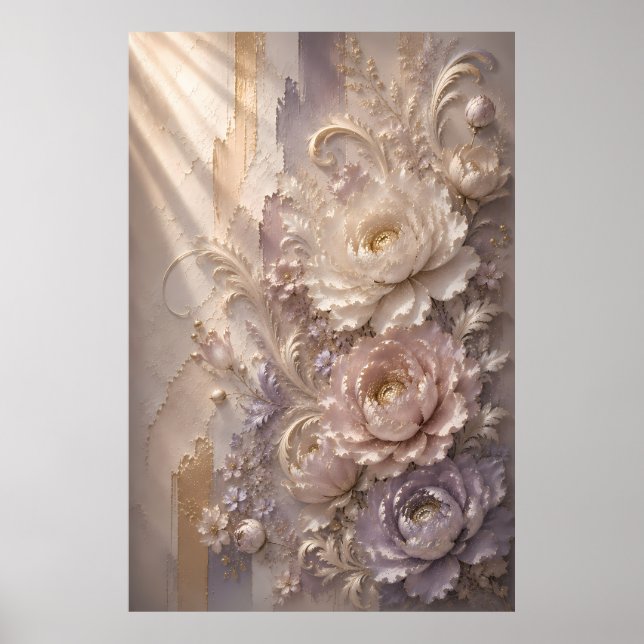Poster Elegante Flor de Geada Lavanda | Flo Embutido de L (Frente)