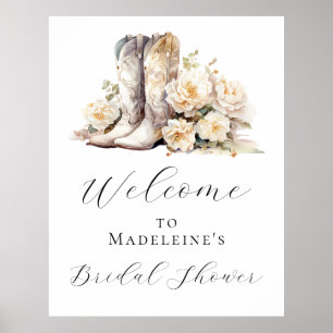 Poster Elegante Floral Cowgirl Boots Chá de panela Bem-vi