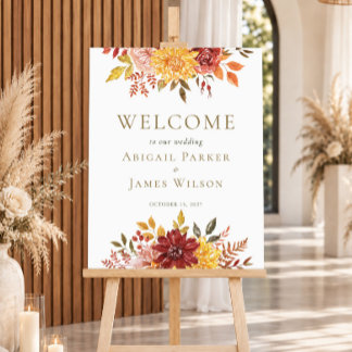 Poster Elegante Floral de Aquarela de Outono para Boas-Vi