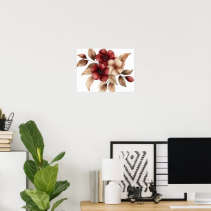 Poster Elegante Floral em Aquarela Burgundy e Creme