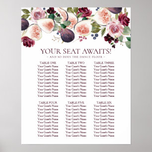 Poster Elegante Floral   Frame de Wreath Burgundy