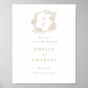 Poster Elegante Floral Hortênsia Brasão Casamento Bem-vin
