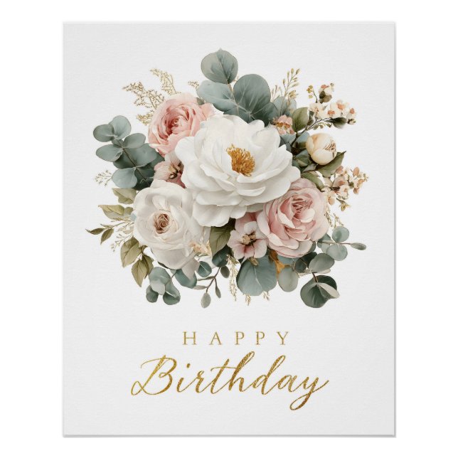 Póster Elegante Floral "Parabéns" (Frente)