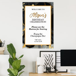 Poster Elegante Floral Preto e Dourado
