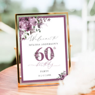 Poster Elegante Floral Roxo Boas-Vindas de 60 Anos
