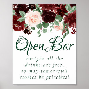 Poster Elegante Floral   Símbolo Aberto de Bar de Marsal