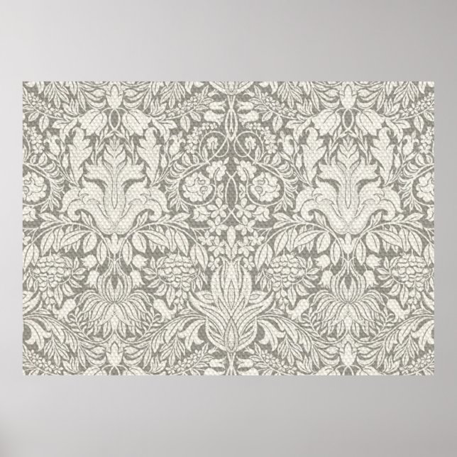 Poster elegante formal brocado de renda damasco branco (Frente)