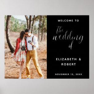 Poster Elegante Foto de Boas-Vindas de Casamento Preto e 