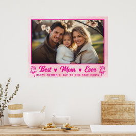 Poster Elegante Foto de Texto Dia das Mães Aquarela Rosa
