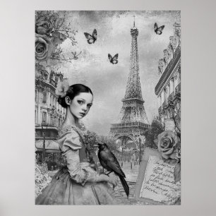 Poster Elegante Gótico monocromática vitoriana em Paris