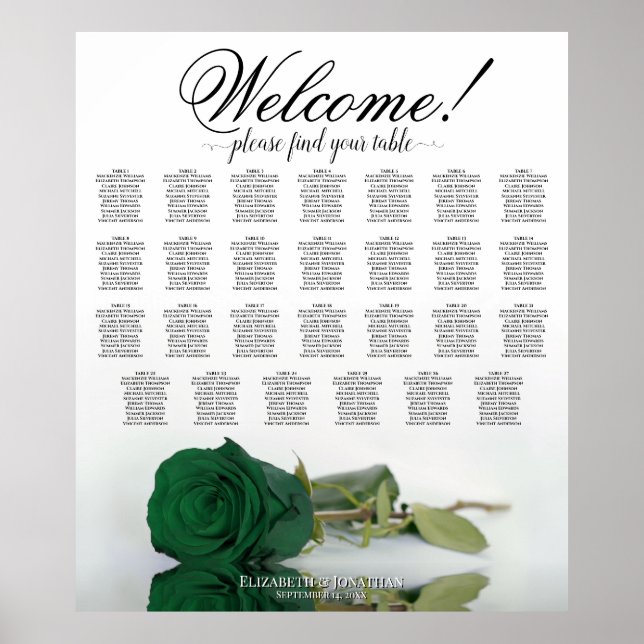 Poster Elegante Gráfico de Assentos à Mesa Rosa Verde Esm (Frente)