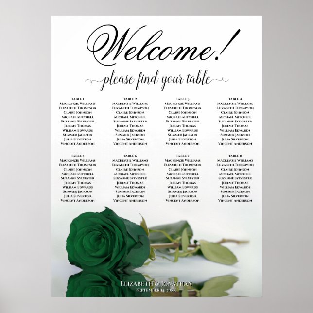 Poster Elegante gráfico de assentos da mesa 8 Rosa Verde  (Frente)