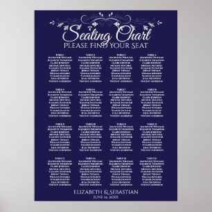 Poster Elegante Gráfico de Assentos de Casamento Azul Mar