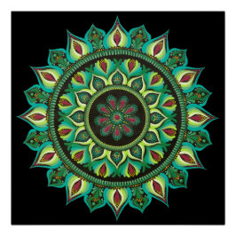 Póster Elegante Green Mandala | Bohemian Zen Minimalist