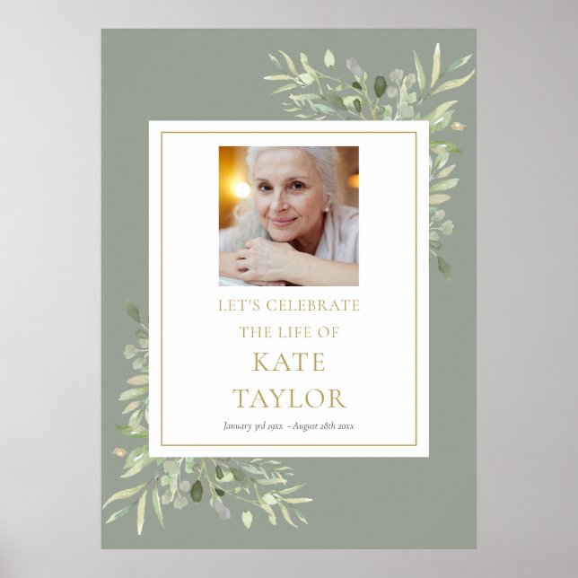 Poster Elegante Greenery Foto Celebração do Sinal de Vida (Frente)