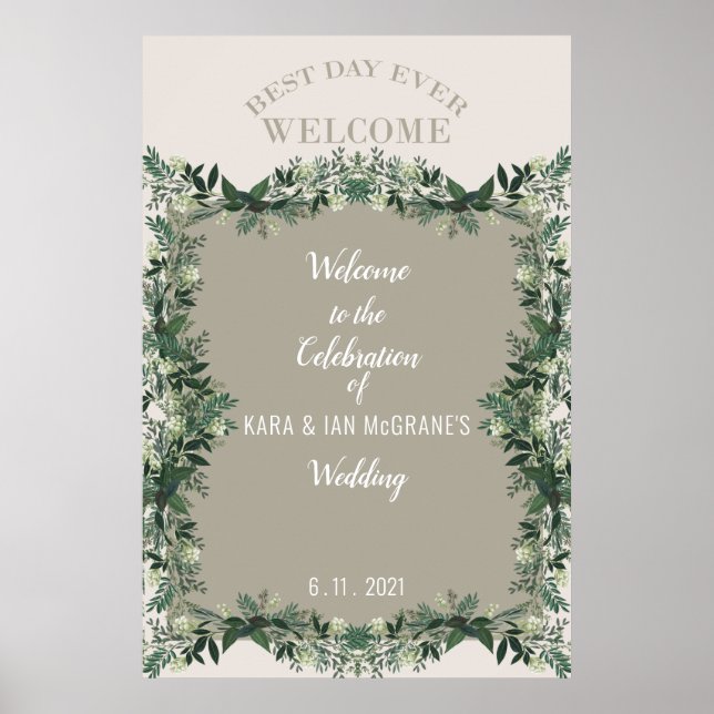 Poster Elegante Greenery Rustic Wedding Celebration Sinal (Frente)