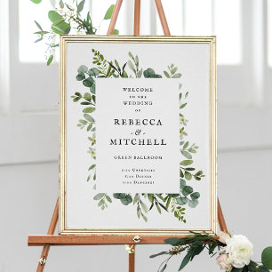 Poster Elegante Greenery Wedding Bem-vindo