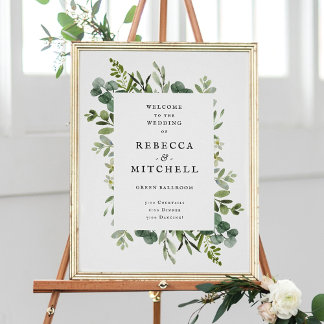 Poster Elegante Greenery Wedding Bem-vindo