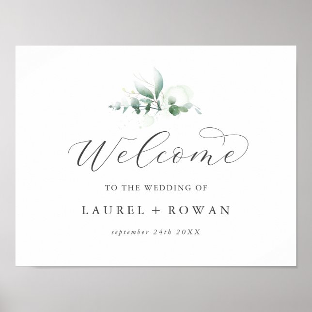 Poster Elegante Greenery Wedding Bem-vindo (Frente)
