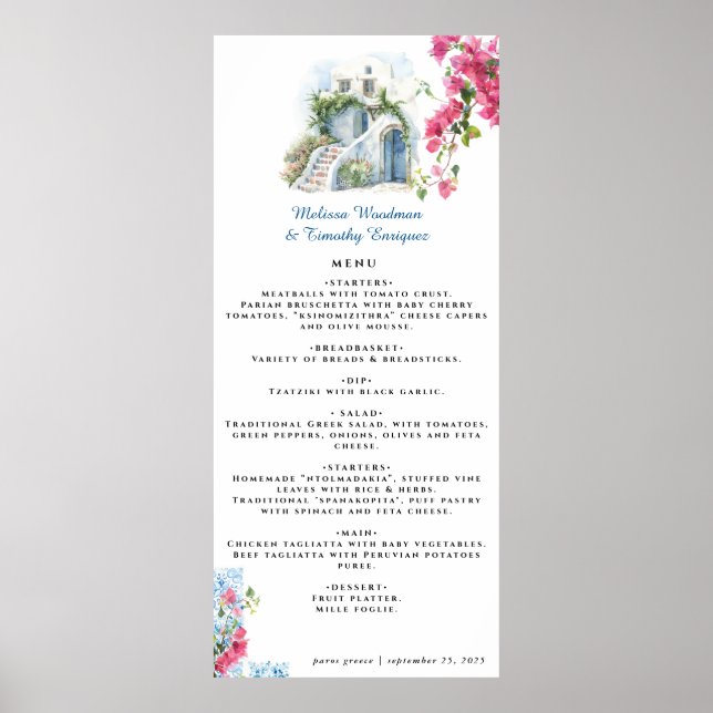 Poster Elegante grego Themed | Menu Casamento Ilustrado (Frente)