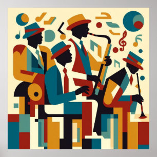 Poster Elegante Harlem Renaissance Abstrato Jazz Quartet