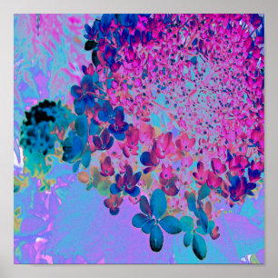 Poster Elegante Hortênsia Limelight Azul Escuro e Magenta