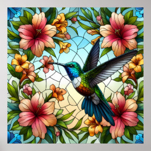 Poster Elegante Hummingbird com Efeito de Vidro Obtido