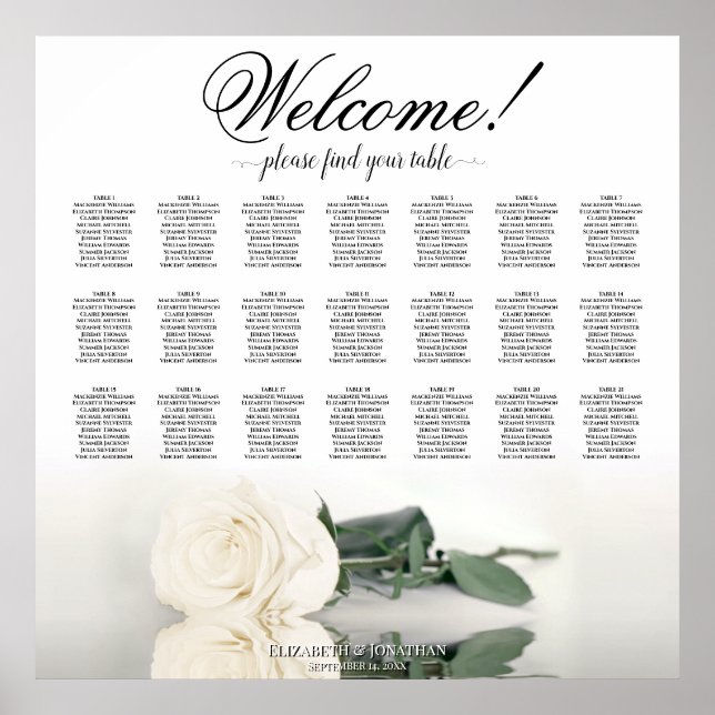Poster Elegante Ivory White Rose 21 Mesa (Frente)