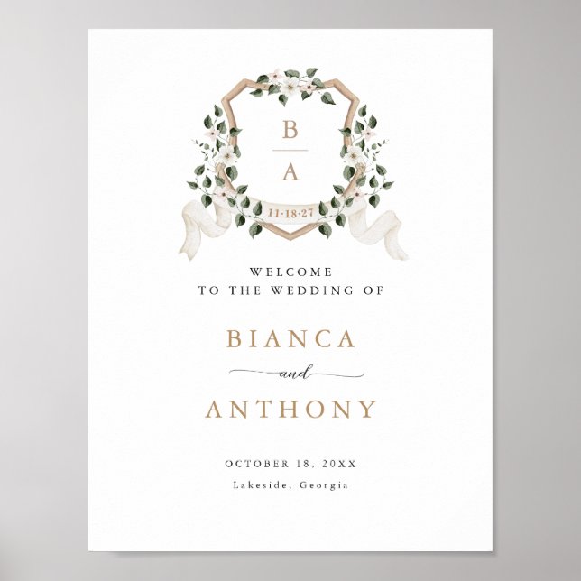 Poster Elegante Ivy Greenery Floral Crest Sinal de Boas-v (Frente)