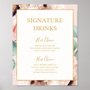 Poster Elegante Jardim Floral   Bebidas Pastel com Selo E