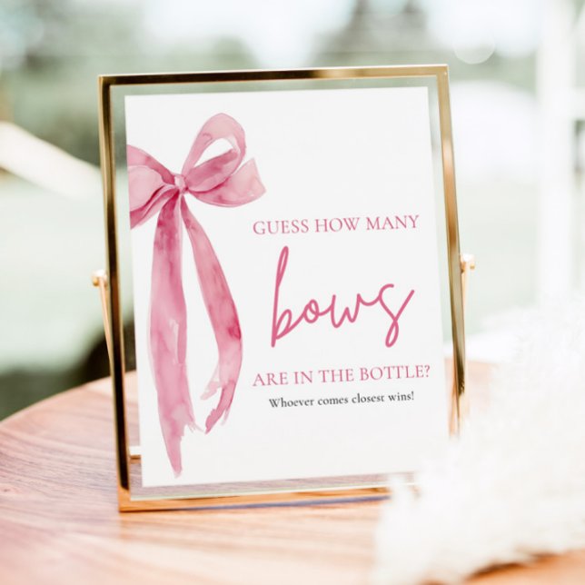 Poster Elegante Jogo de Advinhação Quantos Laços Rosa Beg (Elegant Blush Pink Bow Guess How Many Bows Game Sign)