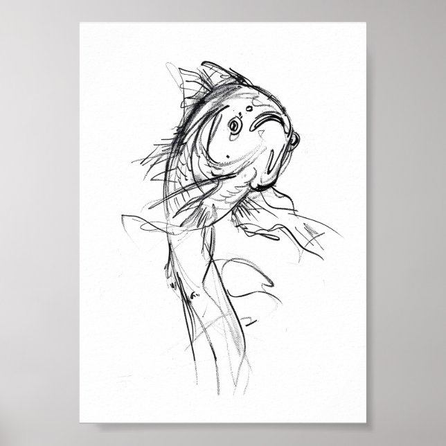 Poster Elegante Koi Fish Abstrato Sketch (Frente)