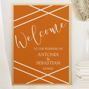 Poster Elegante Laranja Burnt Stripes Bem-vindas 18x24 Po